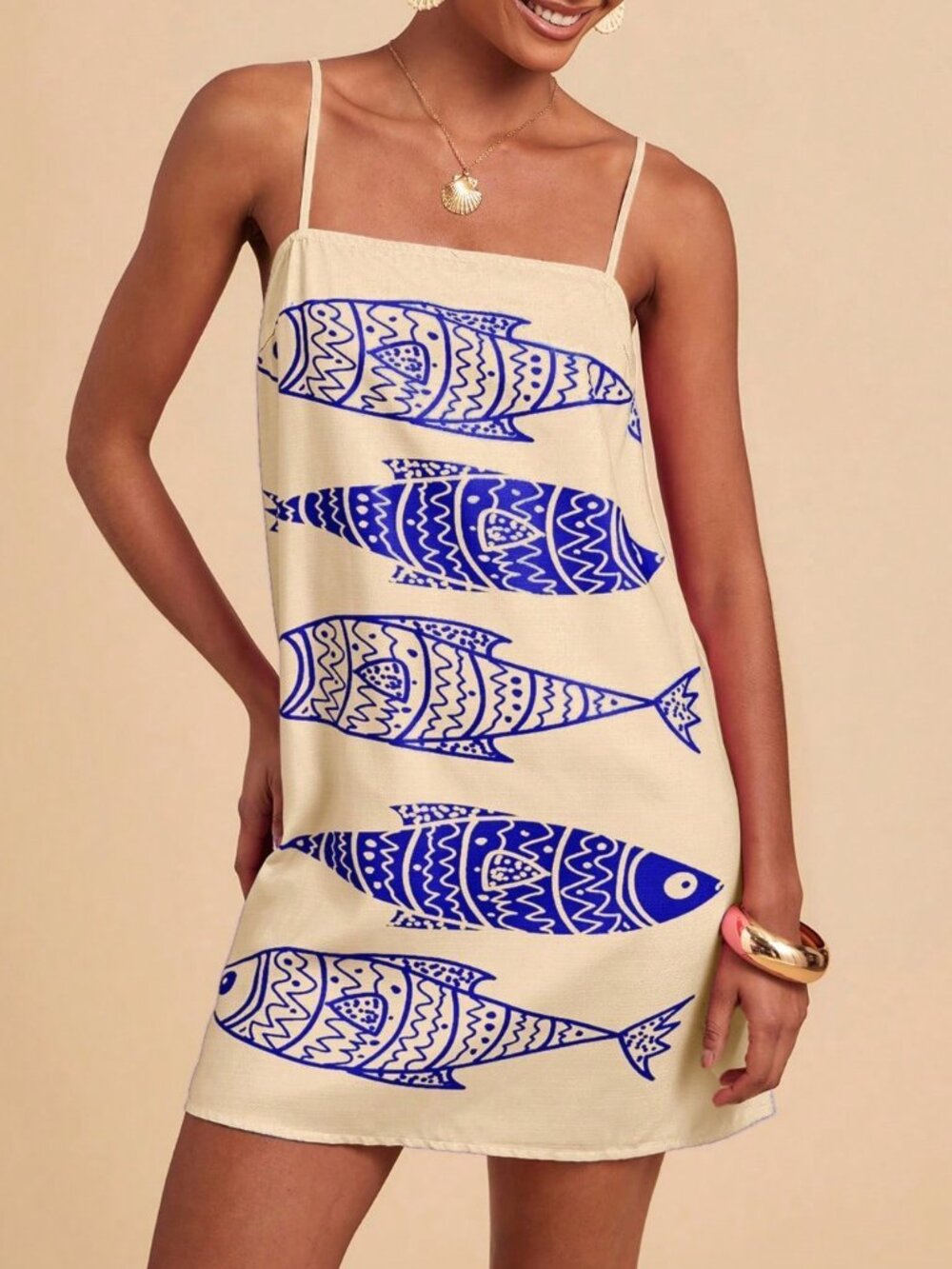 Blue Casual Women's Vacation fish Printed Mini Dress - Picture 5 of 7